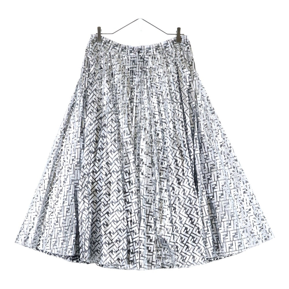 FENDI(フェンディ) ズッカ総柄プリント ホイル プリーツ ロング フレア スカート シルバー レディース FQ7121 A9FE