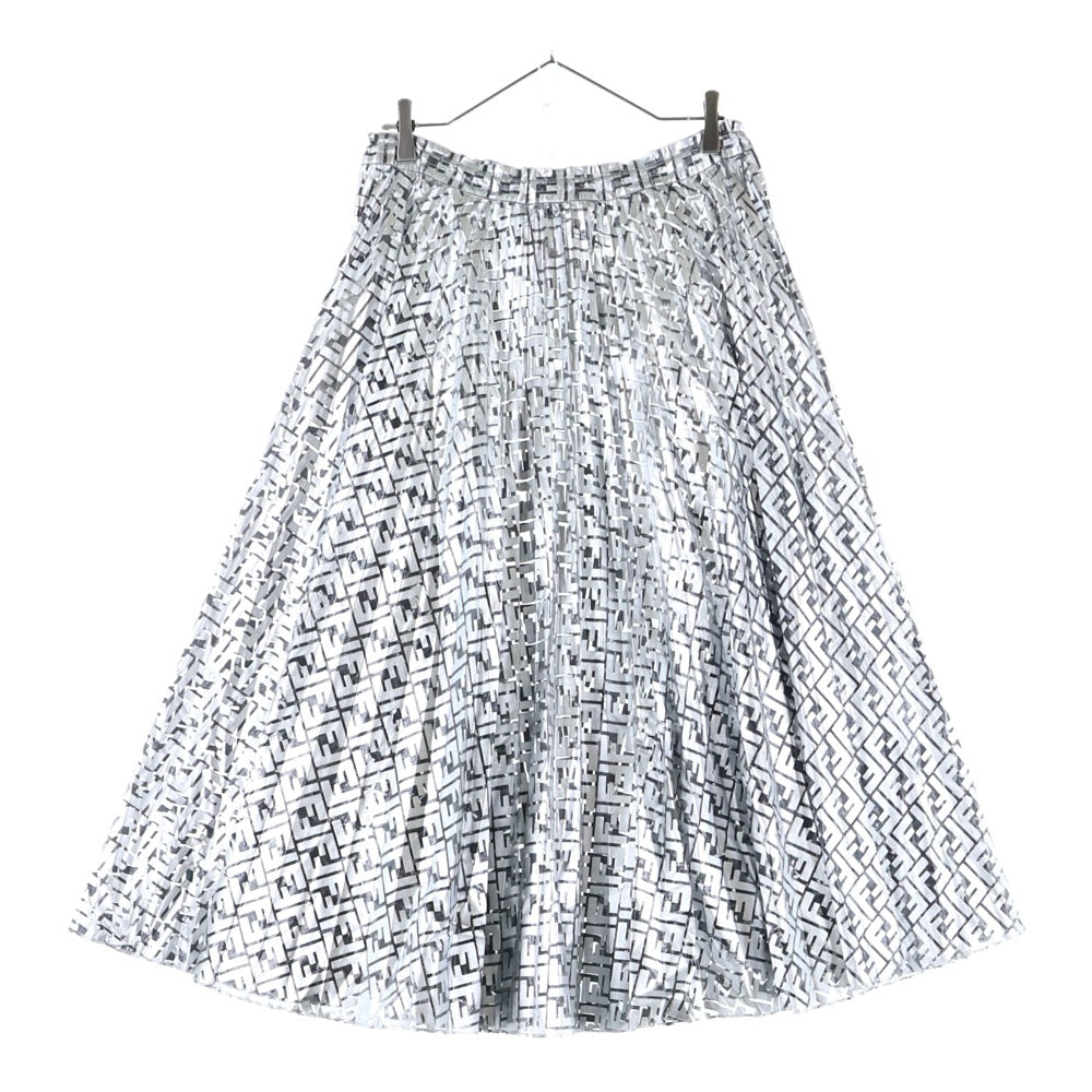 FENDI(フェンディ) ズッカ総柄プリント ホイル プリーツ ロング フレア スカート シルバー レディース FQ7121 A9FE