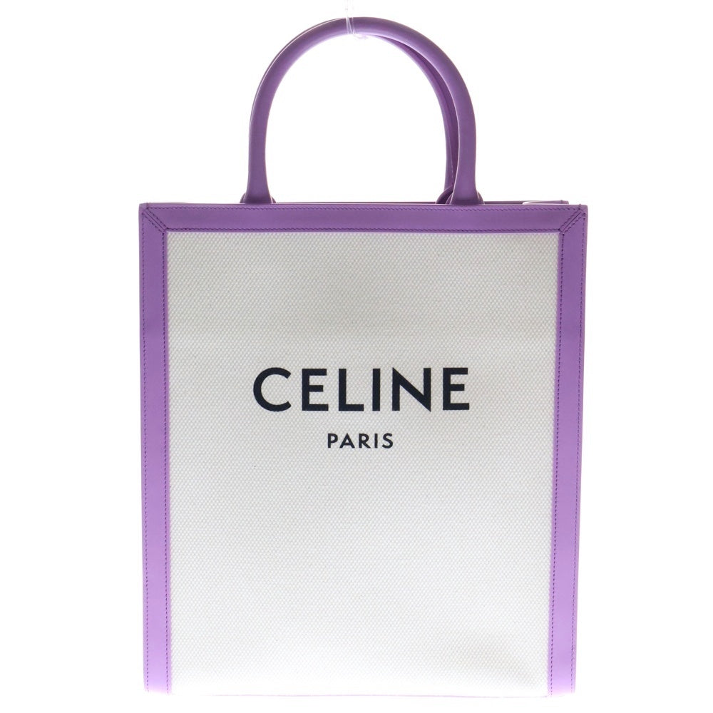 CELINE(セリーヌ) バーティカル カバ トートバッグ パープル×ホワイト コットン レザー