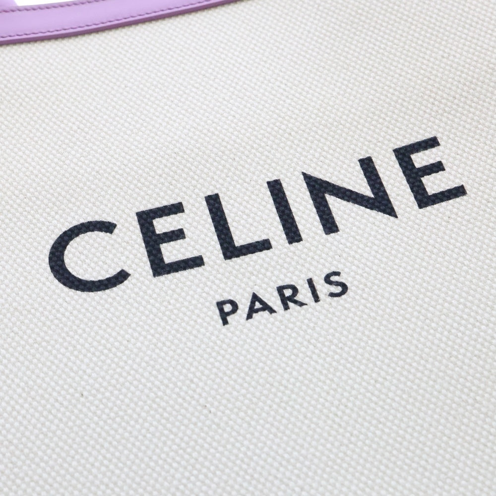 CELINE(セリーヌ) バーティカル カバ トートバッグ パープル×ホワイト コットン レザー
