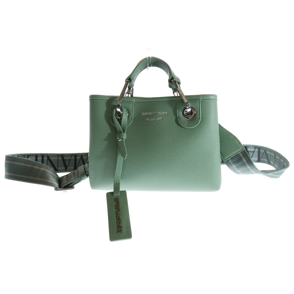 EMPORIO ARMANI(エンポリオアルマーニ) MyEA ショッパー ディア ロゴプリント スモール レザー 2WAY ハンド ショルダーバッグ シルバー金具 グリーン Y3D166 YF05E