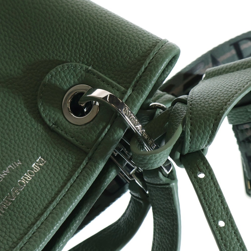 EMPORIO ARMANI(エンポリオアルマーニ) MyEA ショッパー ディア ロゴプリント スモール レザー 2WAY ハンド ショルダーバッグ シルバー金具 グリーン Y3D166 YF05E