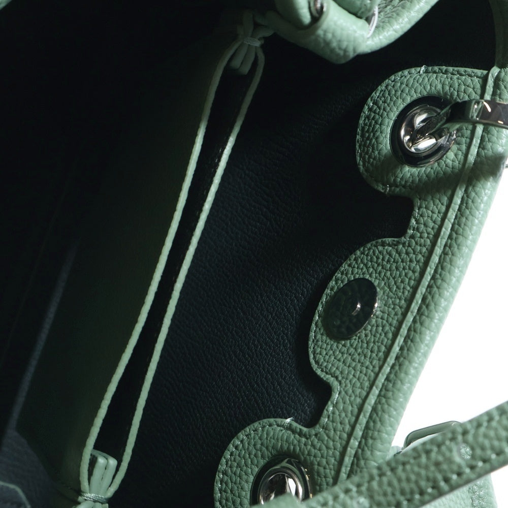 EMPORIO ARMANI(エンポリオアルマーニ) MyEA ショッパー ディア ロゴプリント スモール レザー 2WAY ハンド ショルダーバッグ シルバー金具 グリーン Y3D166 YF05E