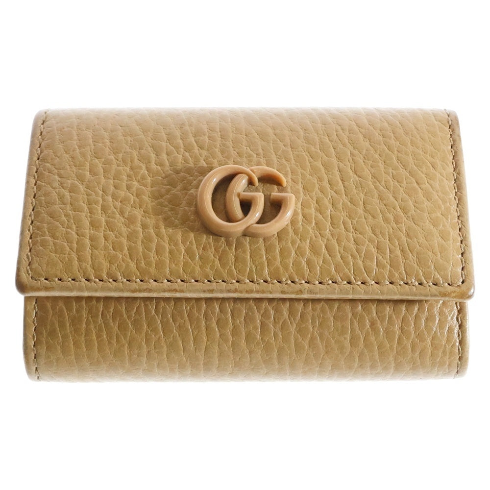 GUCCI(グッチ) GGマーモント キーケース キーホルダー キーリング バッグチャーム ベージュ ブラウン レザー シルバー金具 456118