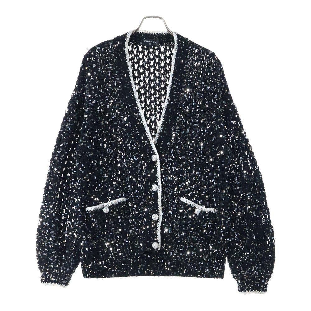 CHANEL(シャネル) ココマークボタン スパンコール コットンニット カーディガン ブラック P75060K10768