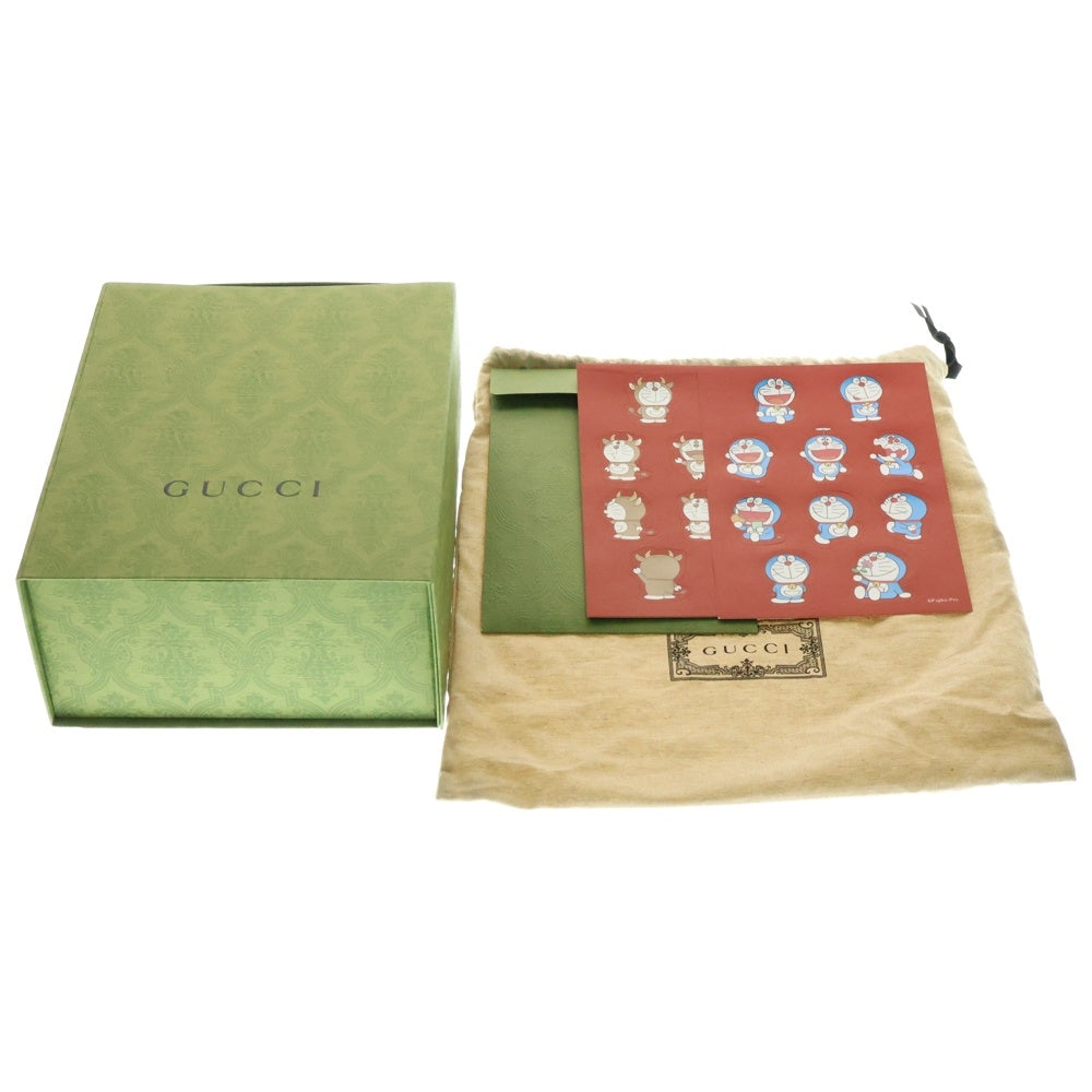 GUCCI(グッチ) ×ドラえもん マイクロ GG スプリーム ミニバケットバッグ ブラウン×チェリーレッド PVCレザー 647801