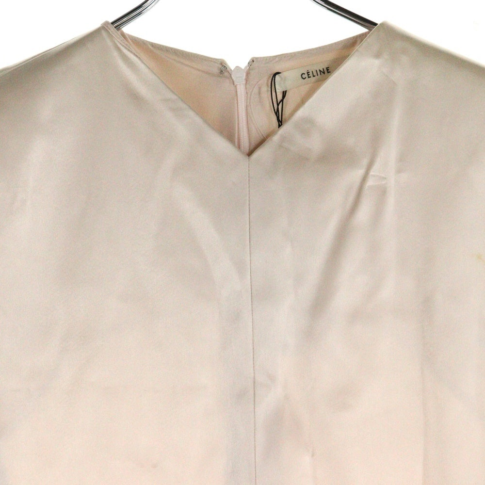 CELINE(セリーヌ) キュプラ ノースリーブ Vネック ミディアム タイト ワンピース ドレス ピンク レディース 2 6M24/4647