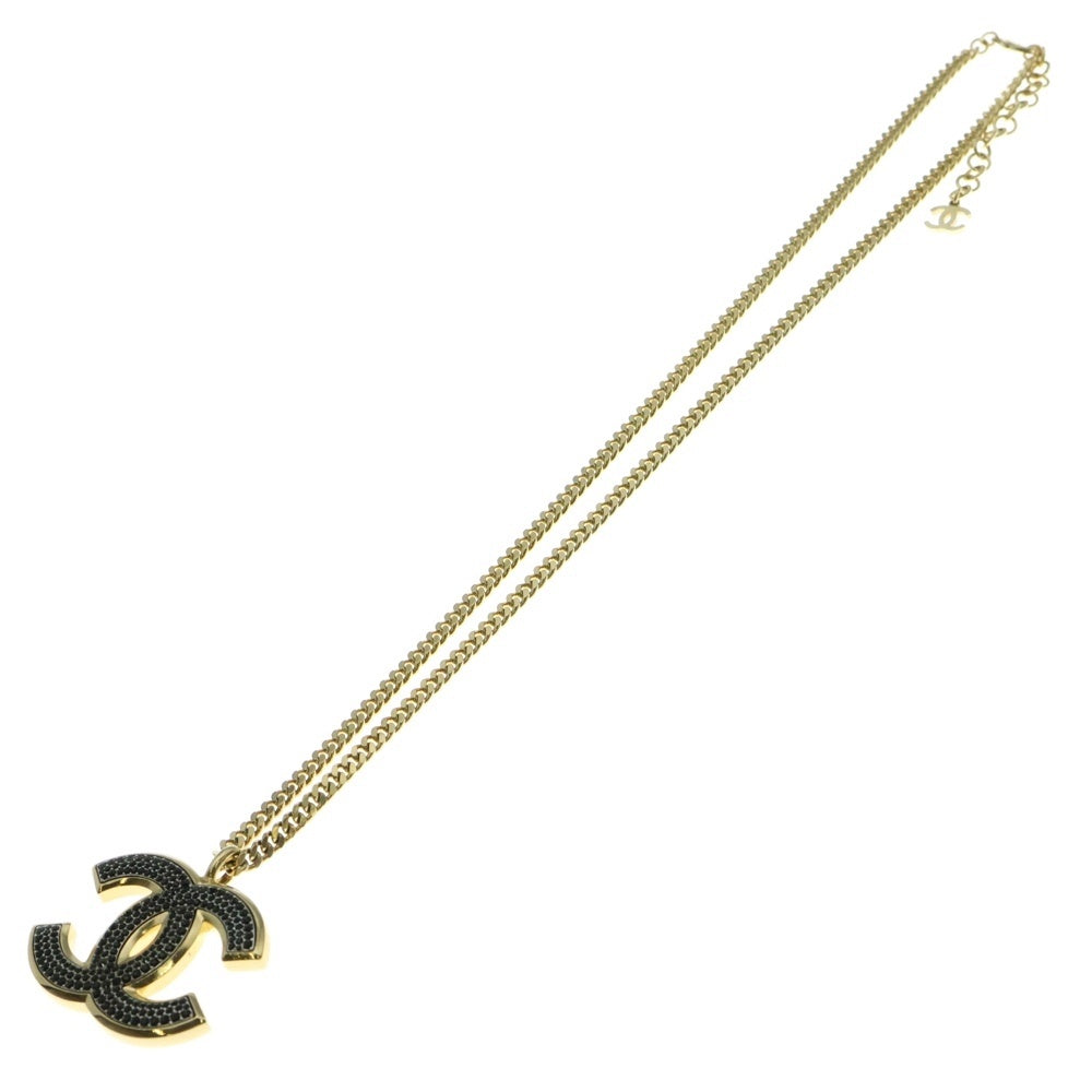 CHANEL(シャネル) ココマーク ラインストーン ネックレス ペンダント チェーン ゴールド×ブラック C24S