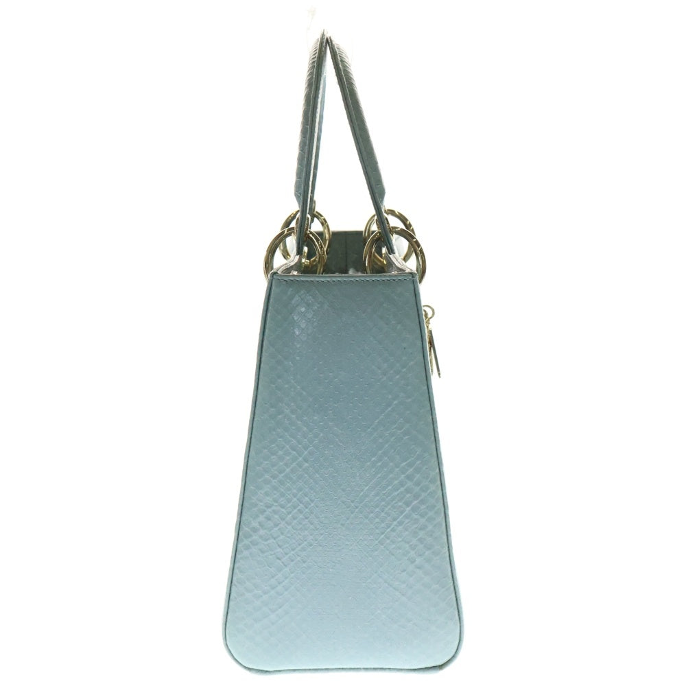 Christian Dior(クリスチャンディオール) レディディオール カルングレザー ハンドバッグ ショルダーバッグ ミニバッグ ライトブルー グレー ゴールド金具