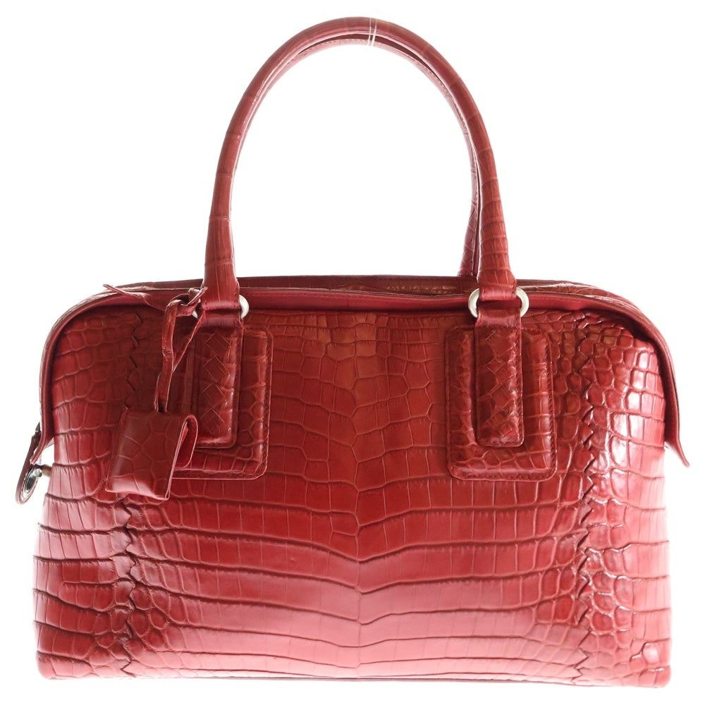 BOTTEGA VENETA(ボッテガヴェネタ) クロコダイル エンボスレザー ハンド ボストンバッグ シルバー金具 レッド