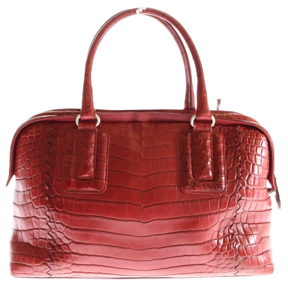 BOTTEGA VENETA(ボッテガヴェネタ) クロコダイル エンボスレザー ハンド ボストンバッグ シルバー金具 レッド