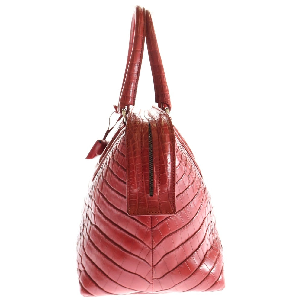BOTTEGA VENETA(ボッテガヴェネタ) クロコダイル エンボスレザー ハンド ボストンバッグ シルバー金具 レッド