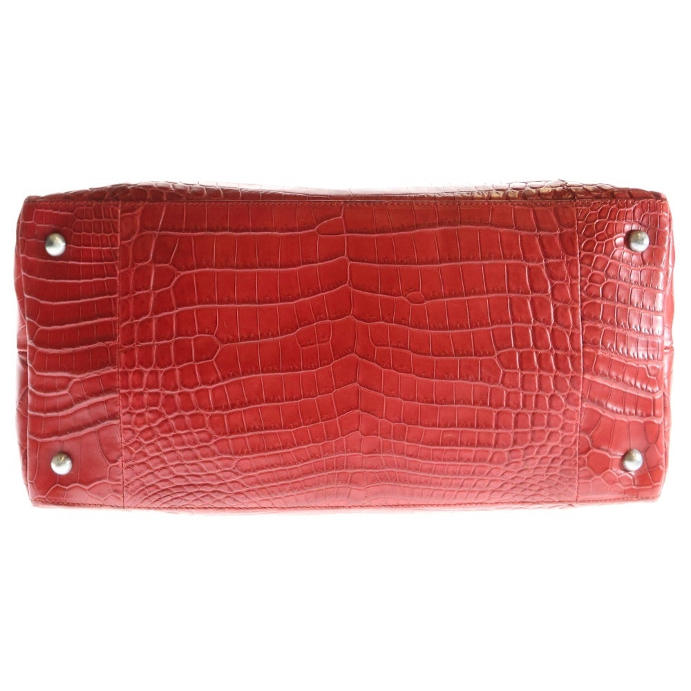 BOTTEGA VENETA(ボッテガヴェネタ) クロコダイル エンボスレザー ハンド ボストンバッグ シルバー金具 レッド