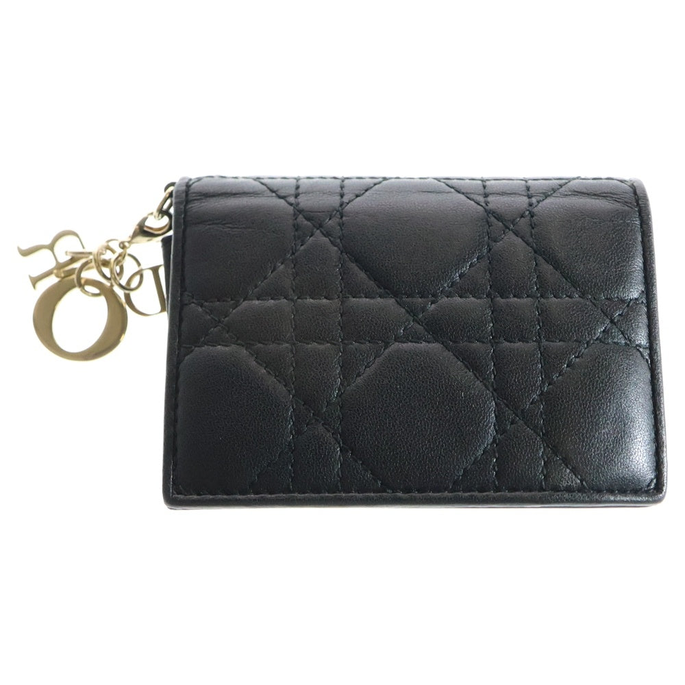 Christian Dior(クリスチャンディオール) レディディオール カナージュ キルティング レザー カードケース ゴールド金具 ブラック