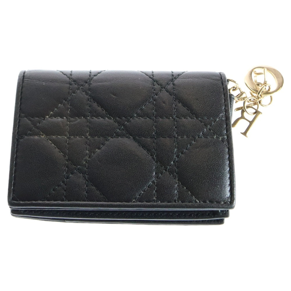 Christian Dior(クリスチャンディオール) レディディオール カナージュ キルティング レザー カードケース ゴールド金具 ブラック