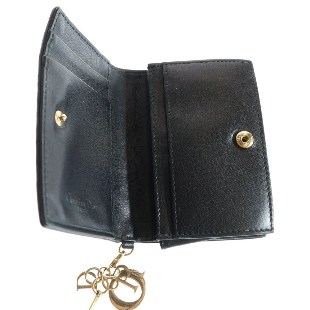Christian Dior(クリスチャンディオール) レディディオール カナージュ キルティング レザー カードケース ゴールド金具 ブラック