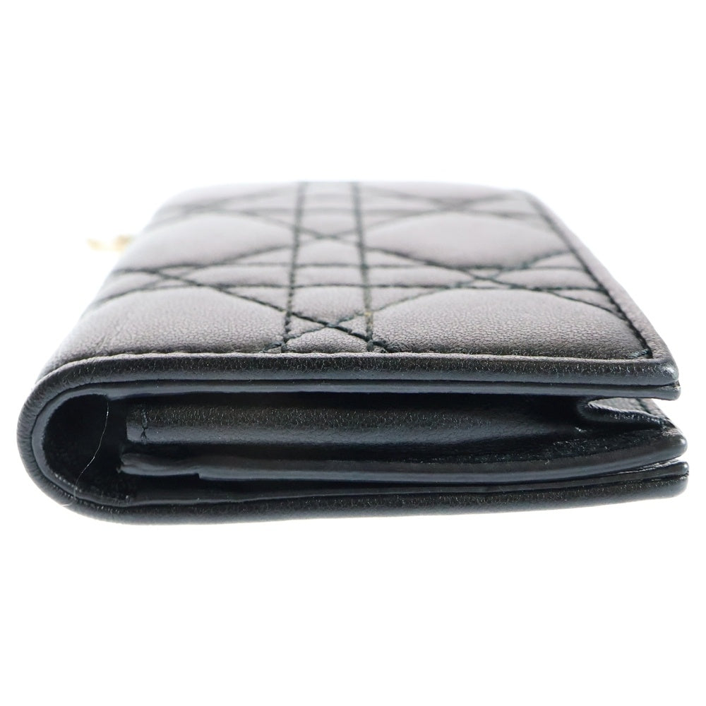 Christian Dior(クリスチャンディオール) レディディオール カナージュ キルティング レザー カードケース ゴールド金具 ブラック