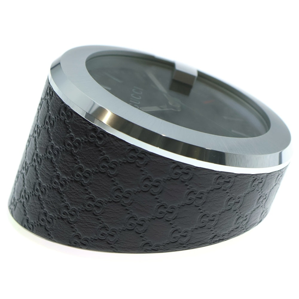 GUCCI(グッチ) GGロゴ 電池式 黒文字盤レザー置時計 ウォッチ ブラウン/シルバー YC210008