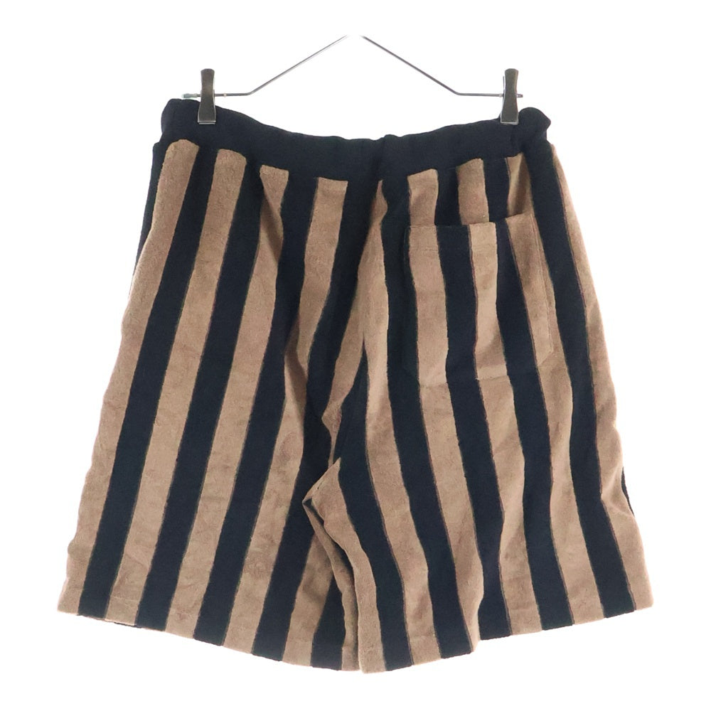 FENDI(フェンディ) 24SS FFロゴプレート ストライプ総柄 コットン パイル生地 ハーフ ショートパンツ ショーツ ブラック/ブラウン FB0689 ARYQ