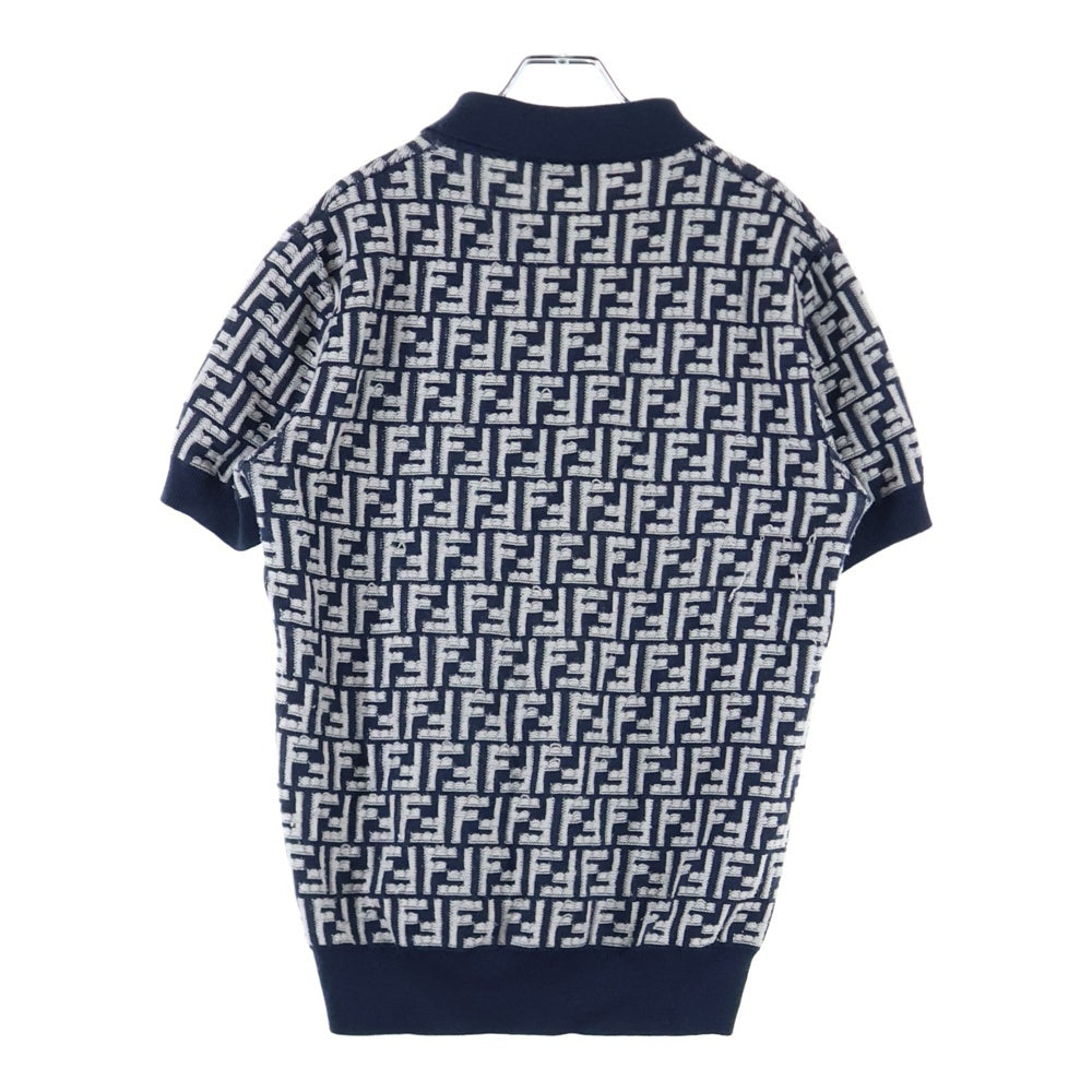 FENDI(フェンディ) ズッカ総柄 ジャガード ウール 半袖 ニット ポロシャツ ネイビー FZC349 AR85