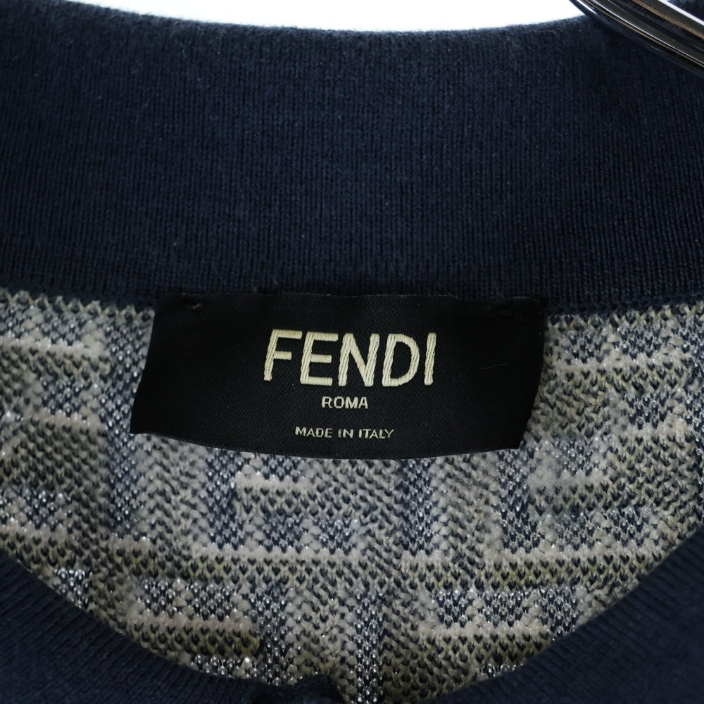 FENDI(フェンディ) ズッカ総柄 ジャガード ウール 半袖 ニット ポロシャツ ネイビー FZC349 AR85