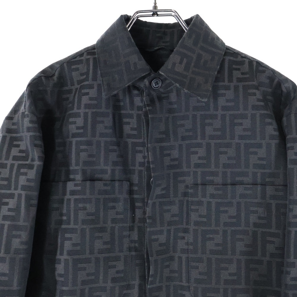 FENDI(フェンディ) 23AW ズッカ総柄ジャガード 比翼ボタン シャツジャケット チャコールグレー FW1141 A5WJ