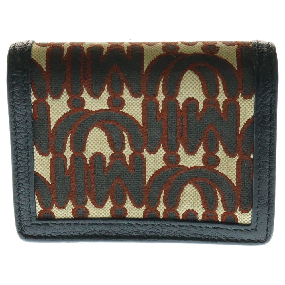 miumiu(ミュウミュウ) エムエムパリス 二つ折り財布 コンパクトウォレット コインケース ブラック×ベージュ×レッド キャンバス×レザー ゴールド