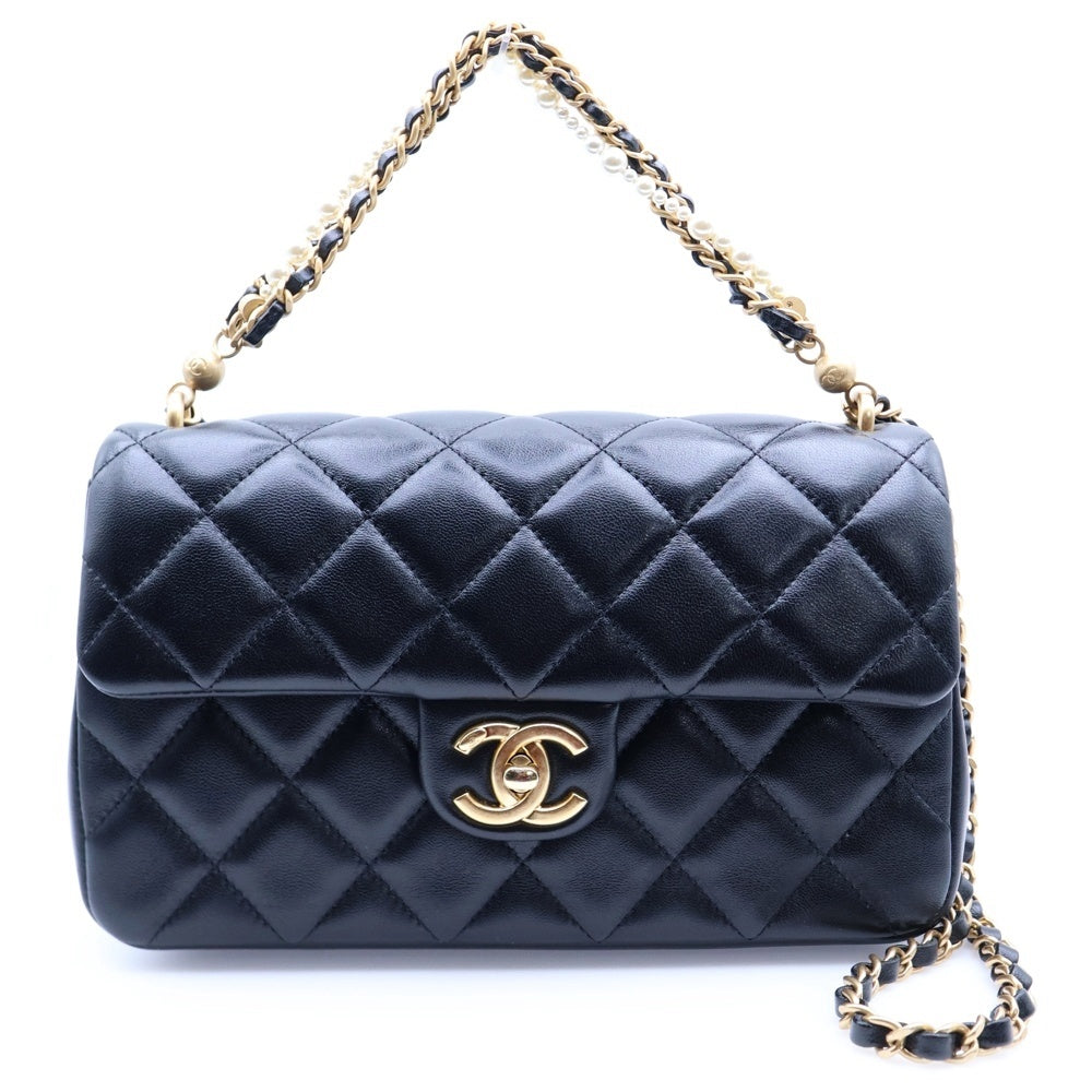 CHANEL(シャネル) ココマーク ミニフラップ マトラッセ ラムスキン 2WAY レザーパールチェーンショルダーバッグ ハンドバッグ ブラック レディース