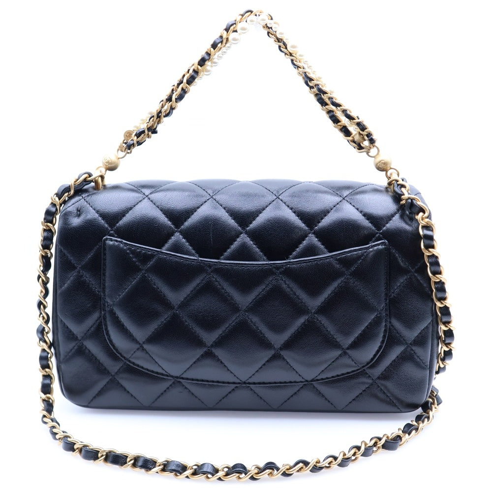CHANEL(シャネル) ココマーク ミニフラップ マトラッセ ラムスキン 2WAY レザーパールチェーンショルダーバッグ ハンドバッグ ブラック レディース