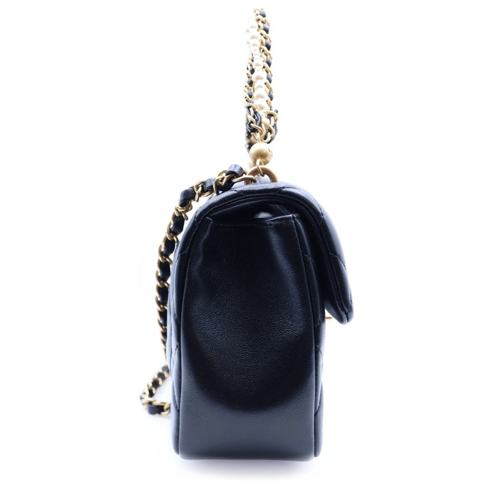 CHANEL(シャネル) ココマーク ミニフラップ マトラッセ ラムスキン 2WAY レザーパールチェーンショルダーバッグ ハンドバッグ ブラック レディース