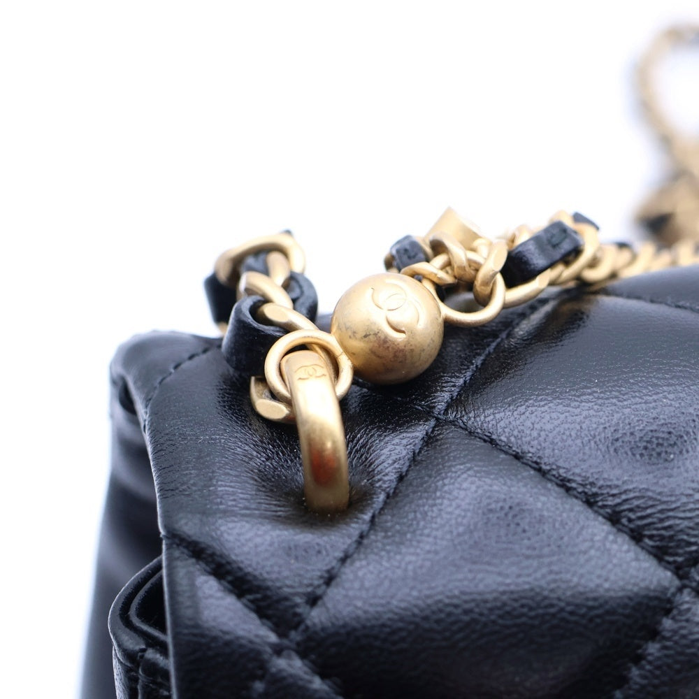 CHANEL(シャネル) ココマーク ミニフラップ マトラッセ ラムスキン 2WAY レザーパールチェーンショルダーバッグ ハンドバッグ ブラック レディース