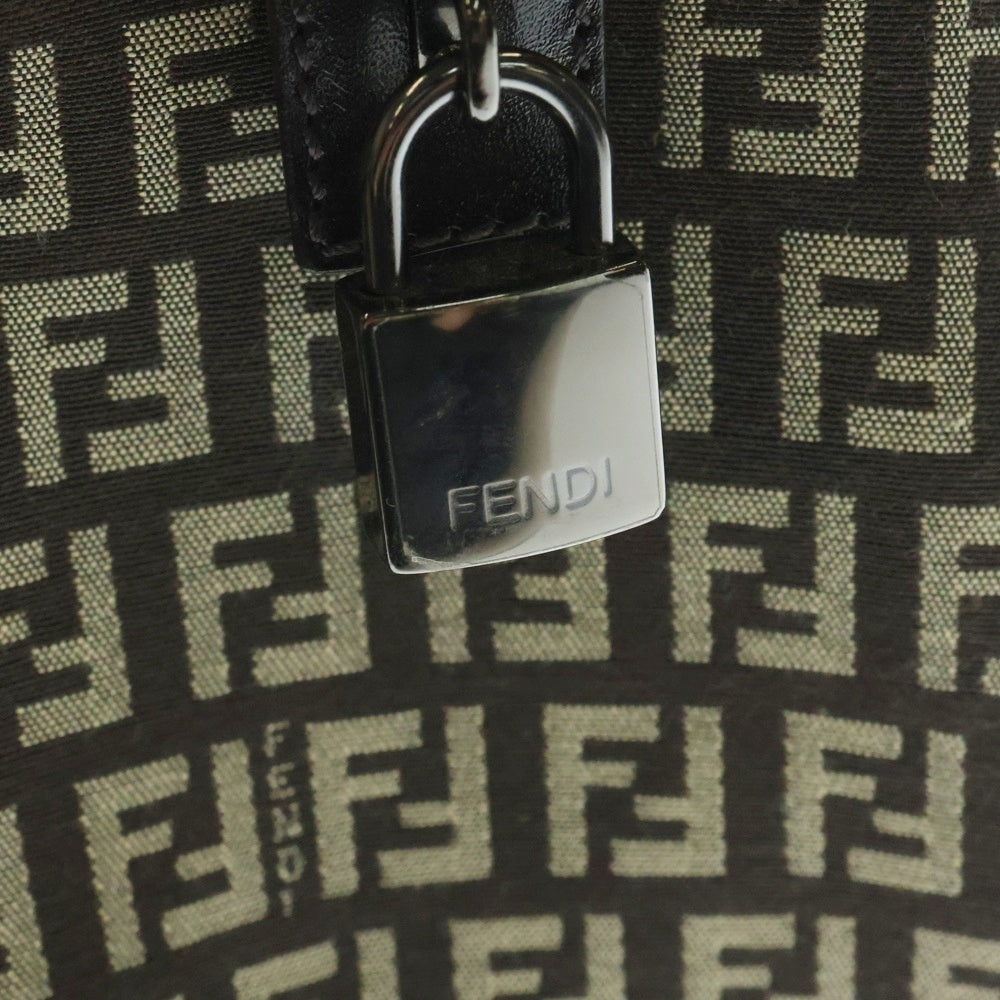FENDI(フェンディ) ズッキーノ ズッカ柄 FFロゴプレート カナデ キャンバス レザー ハンドバッグ シルバー金具 ブラウン