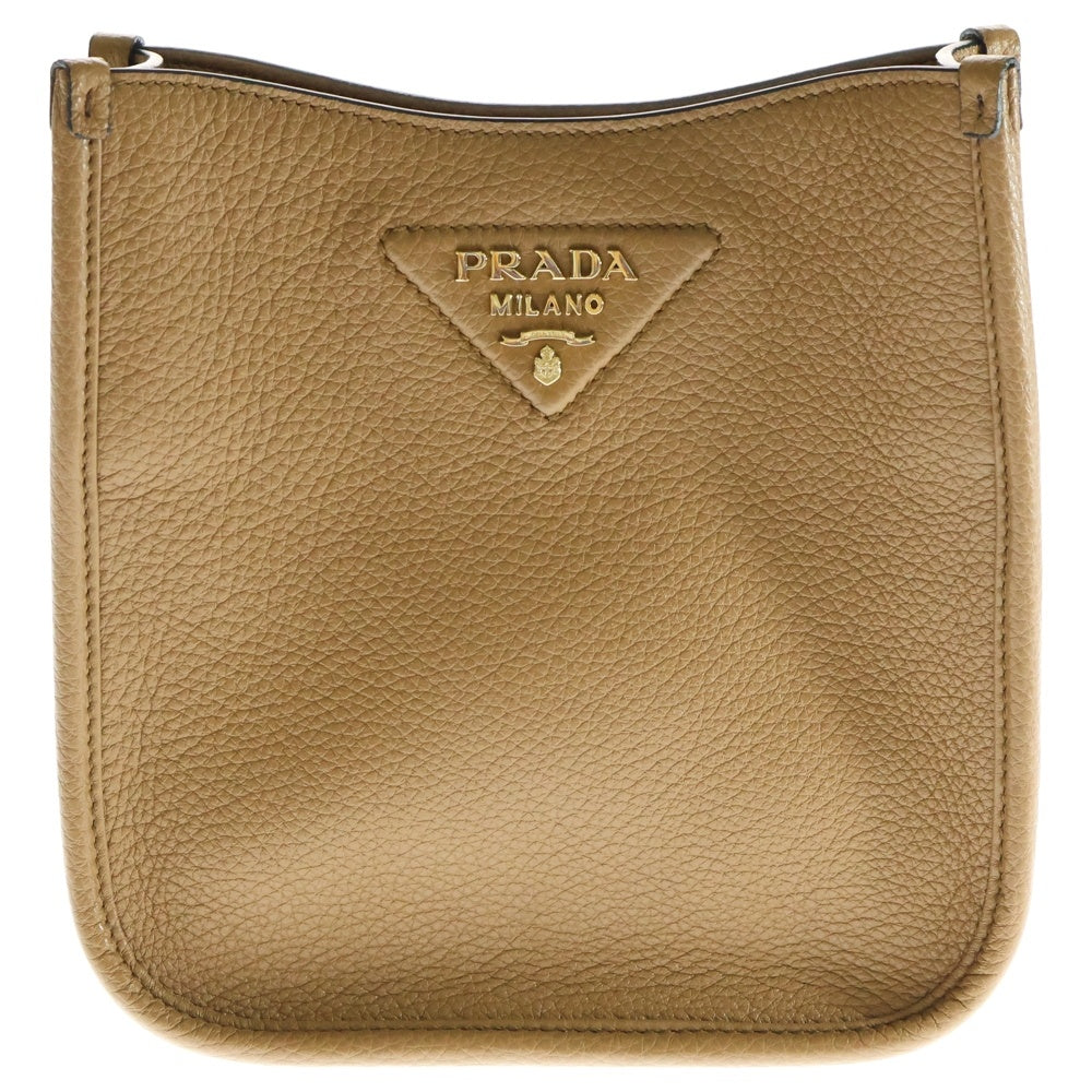 PRADA(プラダ) ヴィッテロダイノ トライアングルロゴプレート ソフトレザー ショルダーバッグ ゴールド金具 ブラウン 1BH191