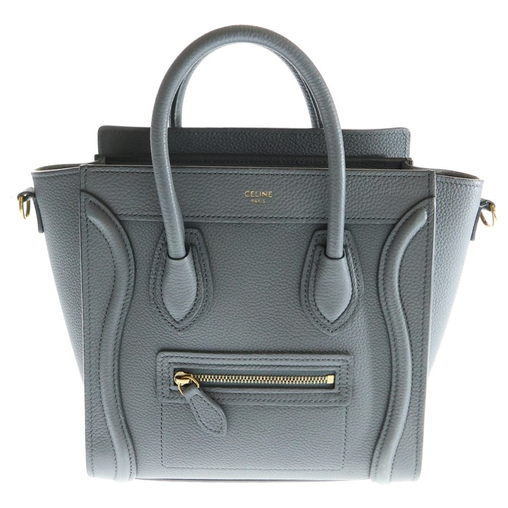 CELINE(セリーヌ) ラゲージナノ 2WAYバッグ ショルダーバッグ ハンドバッグ レザー グレー ゴールド金具