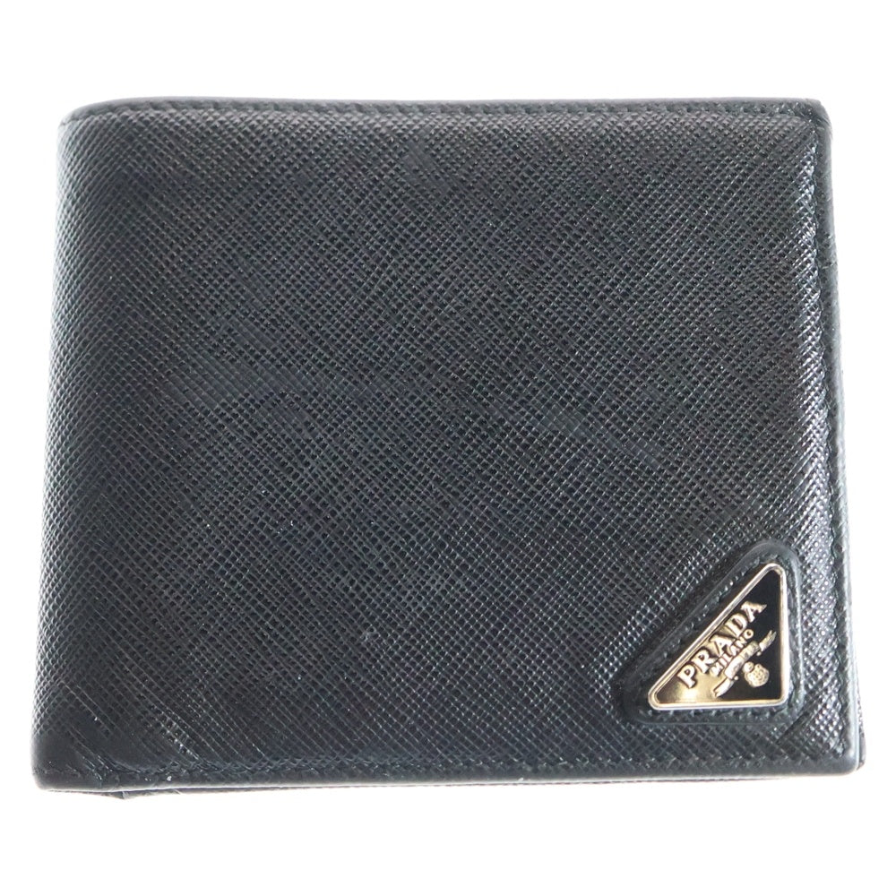 PRADA(プラダ) 二つ折り財布 コンパクトウォレット カードケース コインケース ブラック シルバー金具 レザー