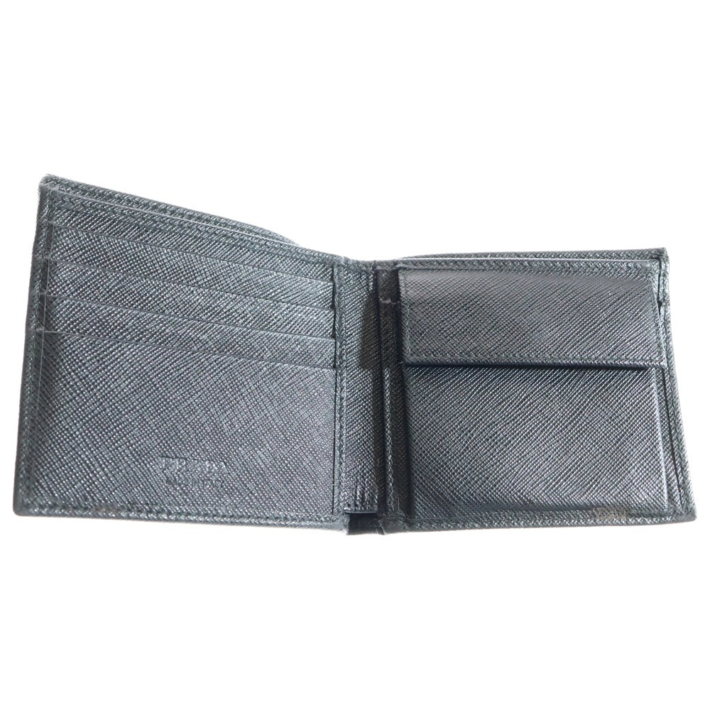 PRADA(プラダ) 二つ折り財布 コンパクトウォレット カードケース コインケース ブラック シルバー金具 レザー