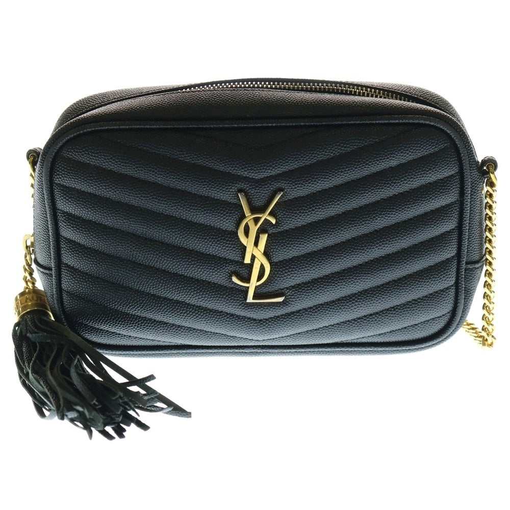 YVES SAINT LAURENT(イヴサンローラン) YSLロゴミニチェーン レザーショルダーバッグ ブラック 618057