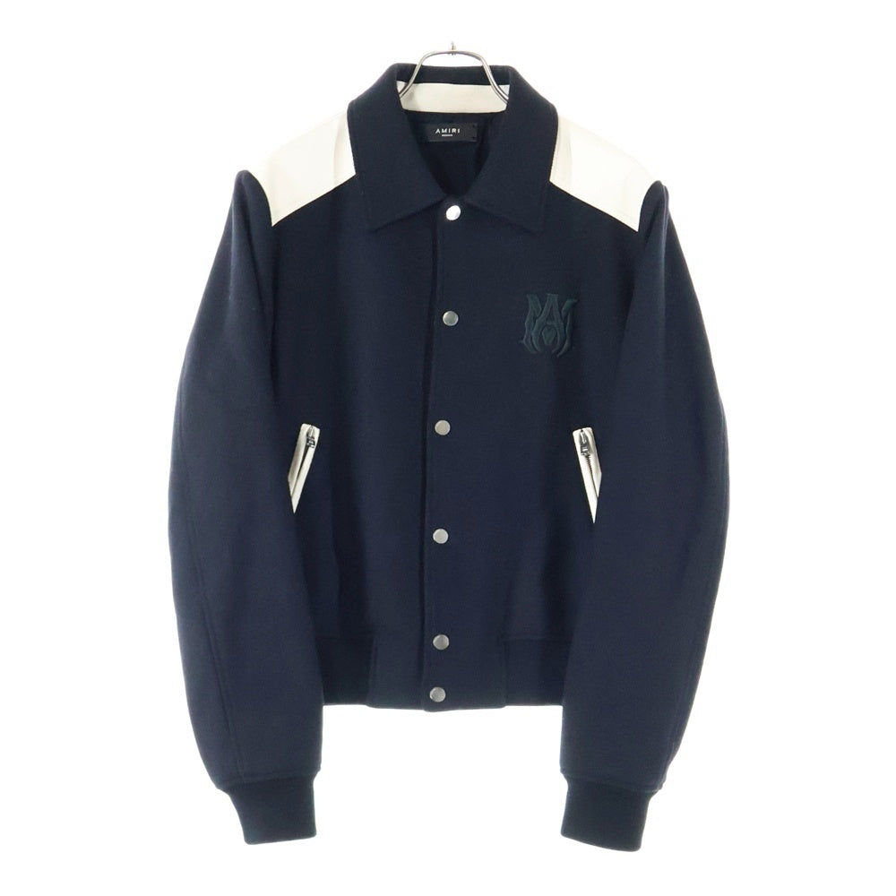 AMIRI(アミリ) MA Logo BAND バンド ボンバージャケット スタジャン ブラック×ホワイト レザー