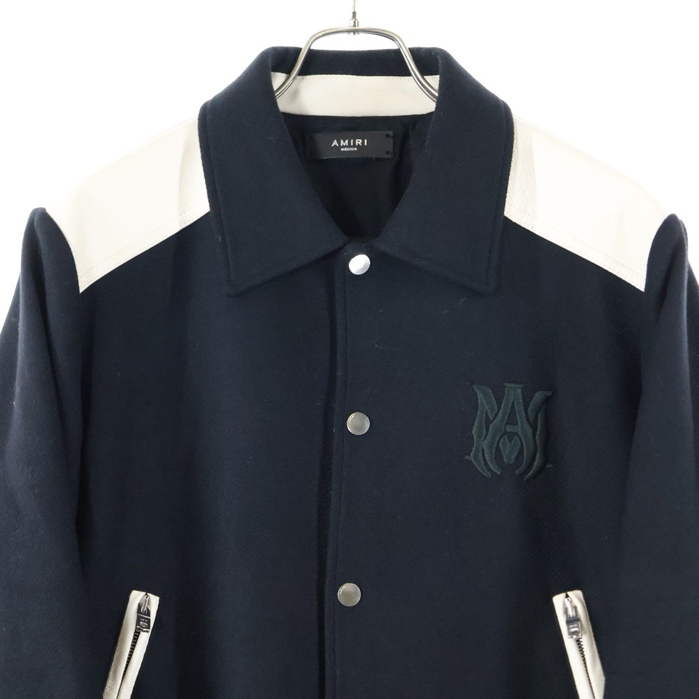 AMIRI(アミリ) MA Logo BAND バンド ボンバージャケット スタジャン ブラック×ホワイト レザー
