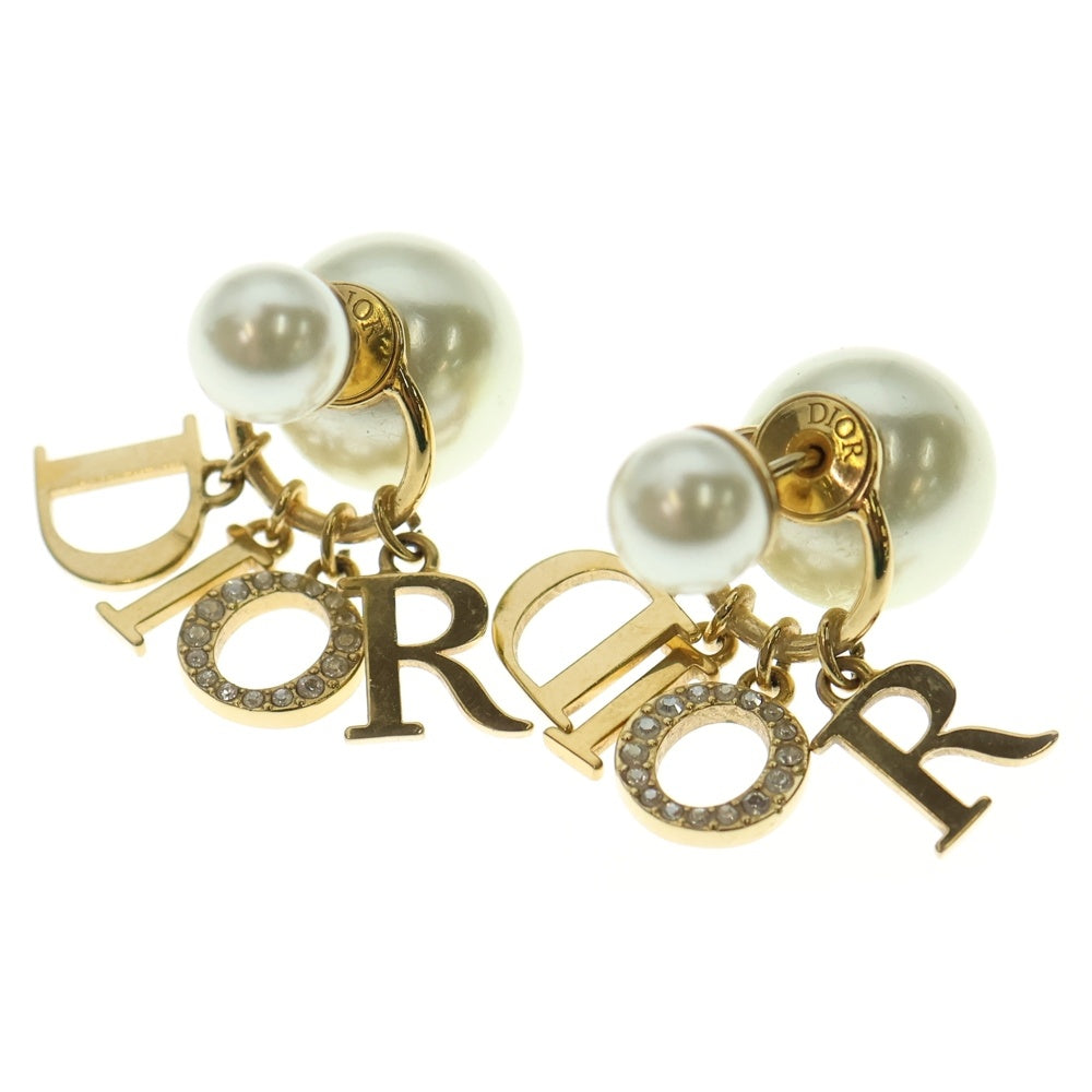 DIOR(ディオール) トライバル ロゴ ラインストーン フェイクパール ピアス GP ゴールド E1411TRICY