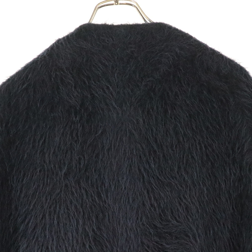 DRAWER(ドゥロワー) アルパカ ウール シャギー ノーカラー ダブルブレスト ロングコート ネイビー 6599-299-8591