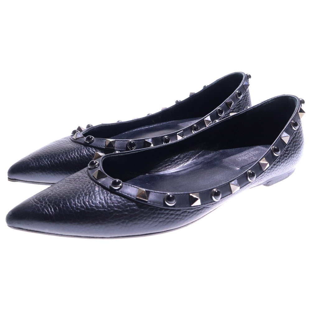 Valentino Giuliattini(ヴァレンチノ ジュリアティー二) ロックスタッズ レザー フラット パンプス シューズ ブラック レディース