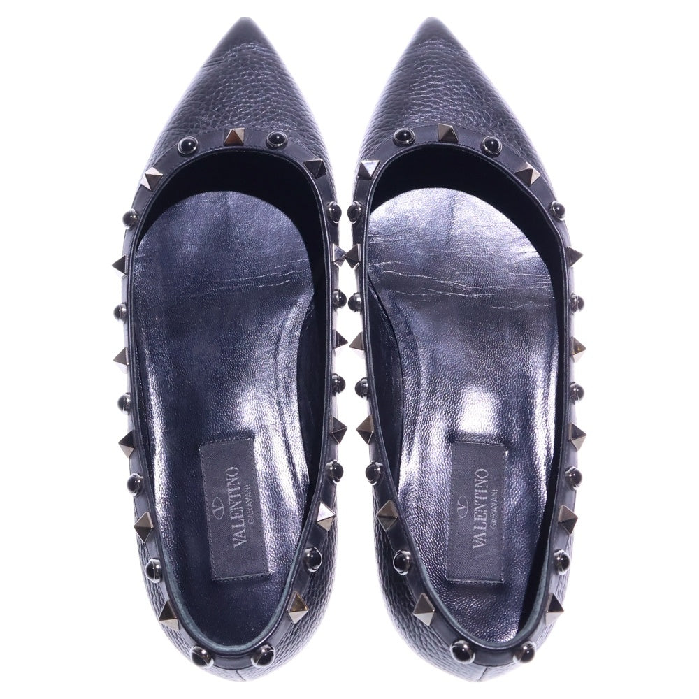 Valentino Giuliattini(ヴァレンチノ ジュリアティー二) ロックスタッズ レザー フラット パンプス シューズ ブラック レディース
