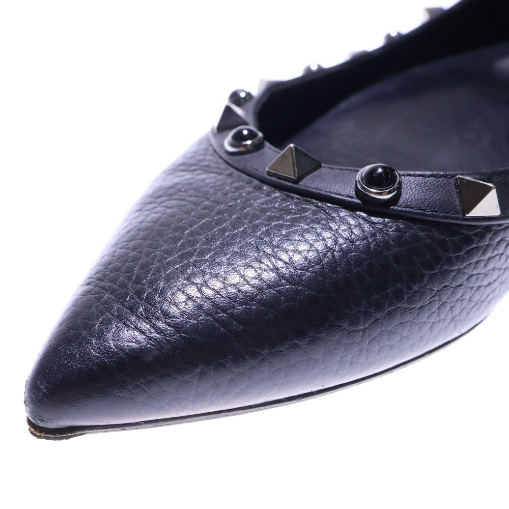 Valentino Giuliattini(ヴァレンチノ ジュリアティー二) ロックスタッズ レザー フラット パンプス シューズ ブラック レディース