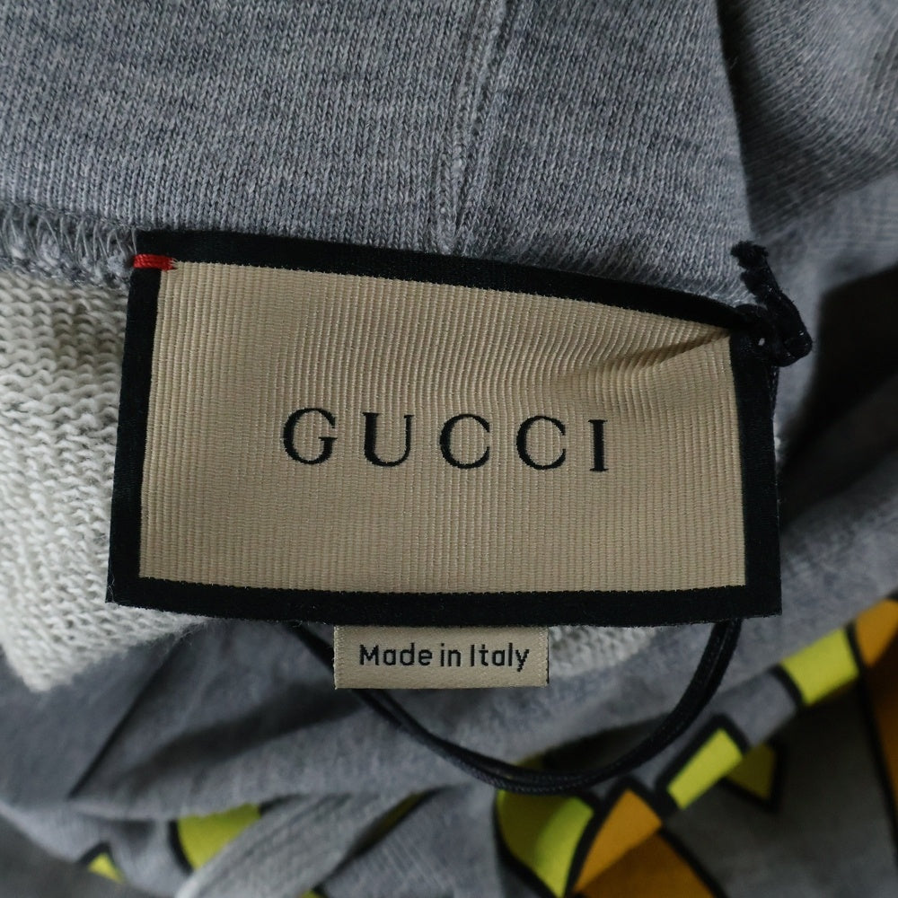 GUCCI(グッチ) インターロッキングG キャット ロゴ プリント プルオーバー スウェットパーカー フーディー グレー 700120