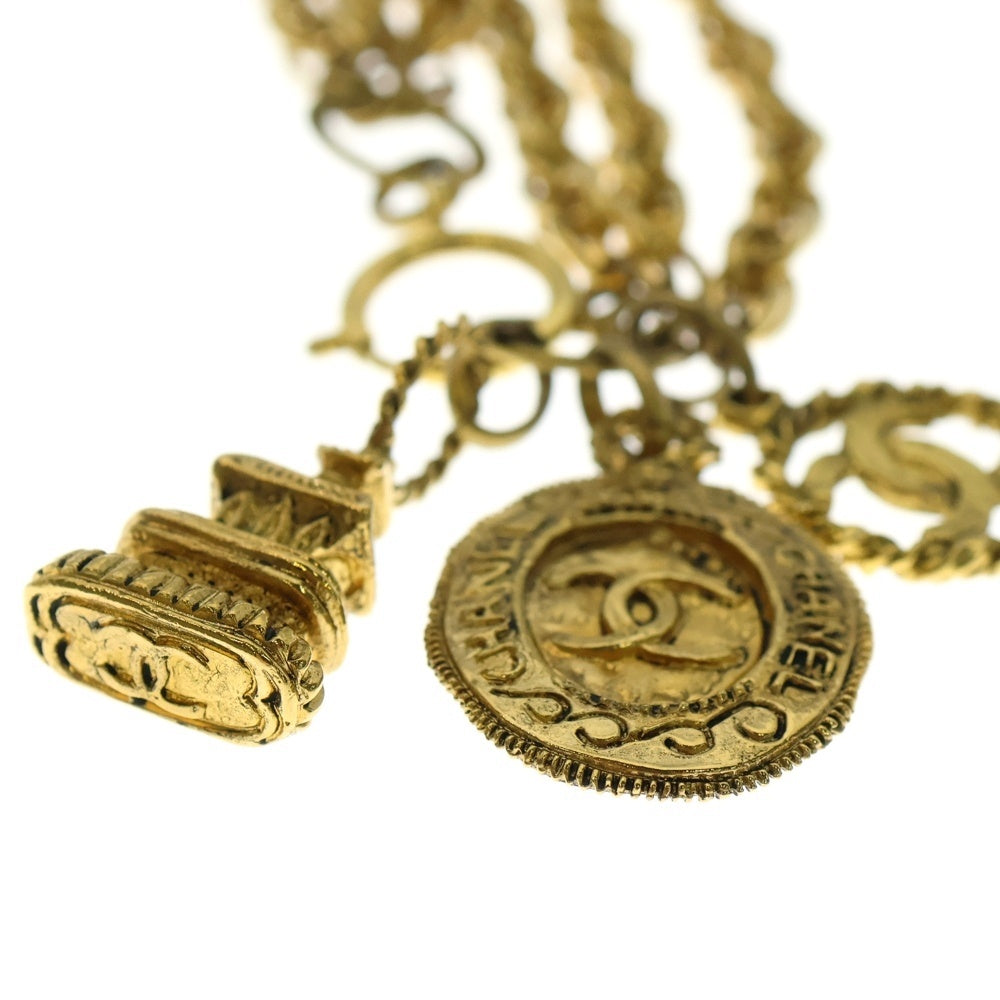 CHANEL(シャネル) ココマーク ロゴプレート 3連 チェーン ロング ネックレス ゴールド