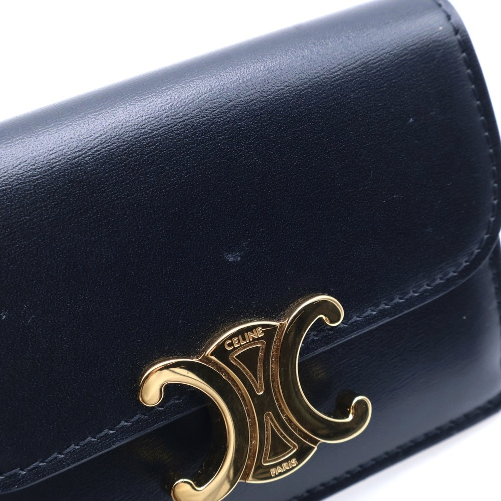 CELINE(セリーヌ) トリオンフ ロゴプレート レザー カードケース ゴールド金具 ブラック