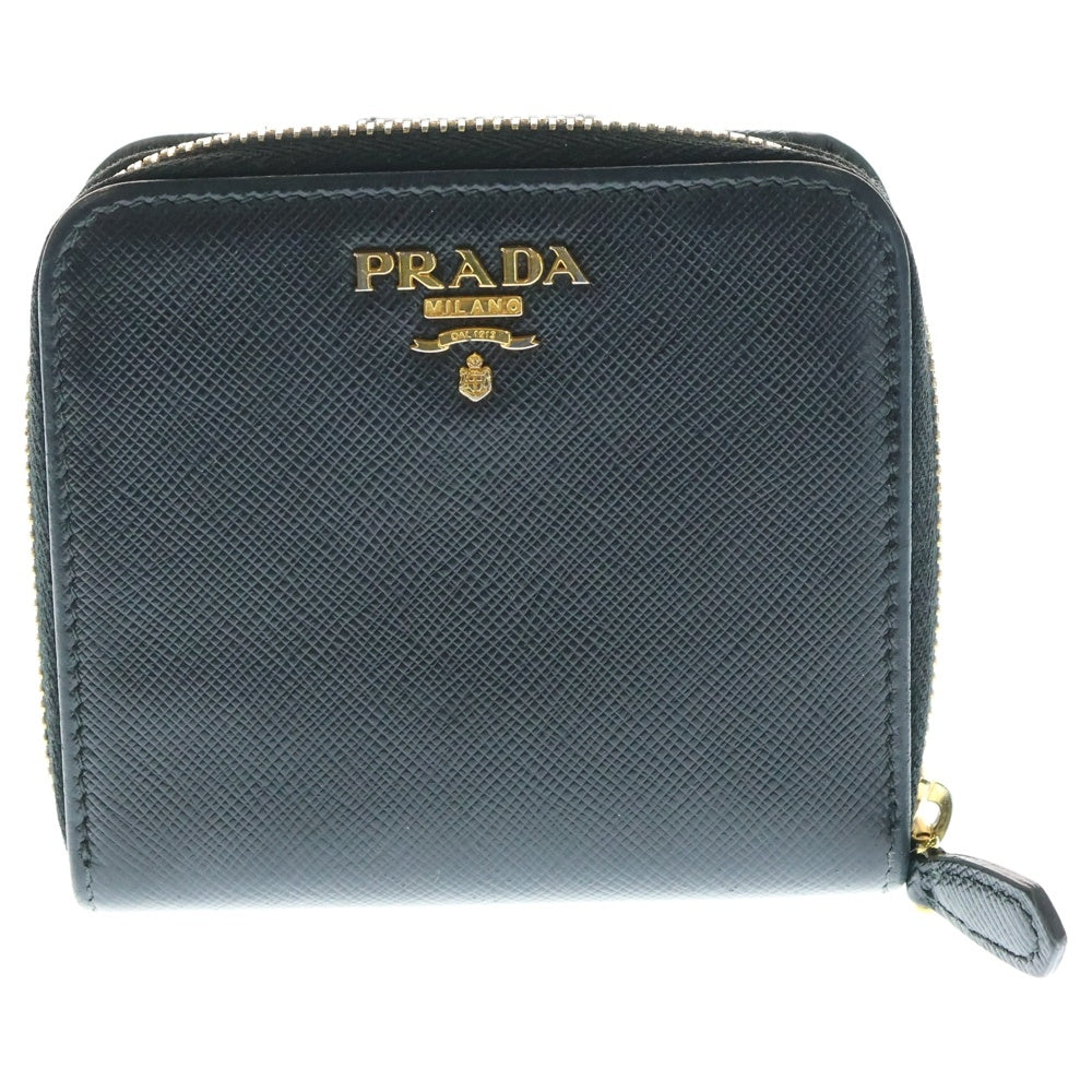 PRADA(プラダ) ラウンドファスナー コンパクトウォレット ブラック レザー 1ML522 ゴールド金具
