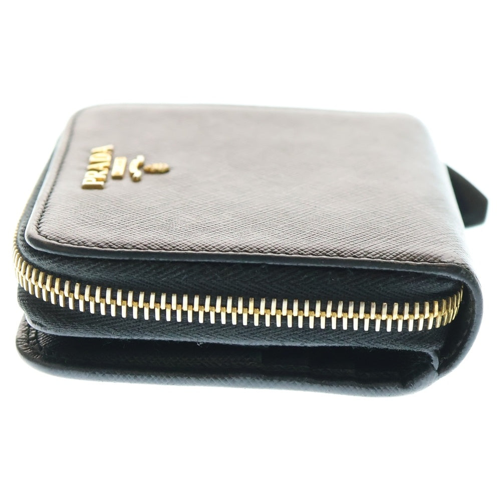 PRADA(プラダ) ラウンドファスナー コンパクトウォレット ブラック レザー 1ML522 ゴールド金具