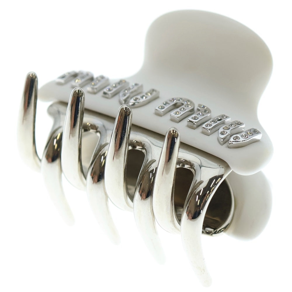 miumiu(ミュウミュウ) ロゴ ラインストーン ヘアクリップ シルバー×ホワイト